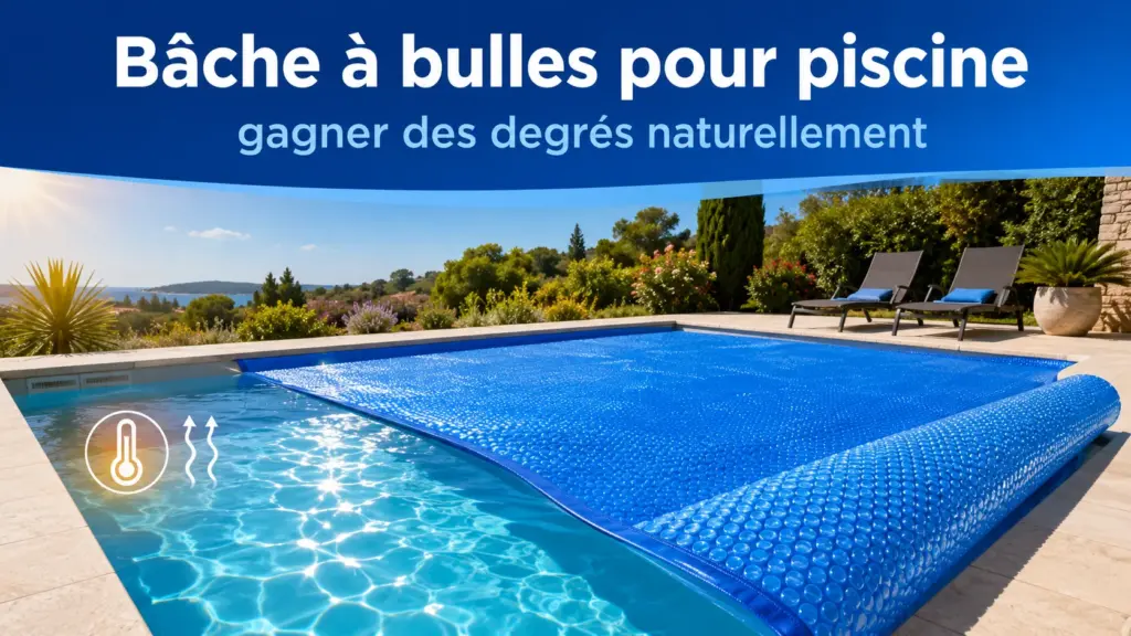 Bâche à bulles couvrant une piscine pour la réchauffer