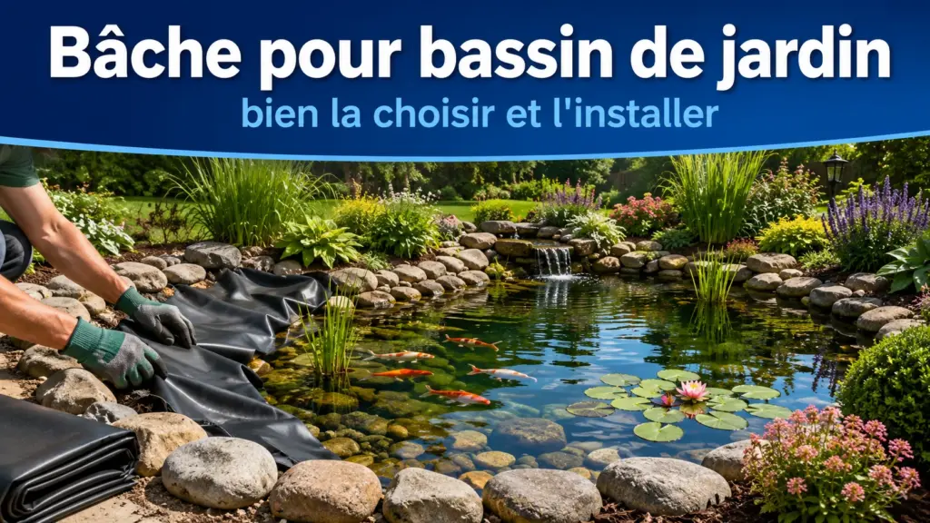 Bâche PVC sur mesure installée sur un bassin de jardin