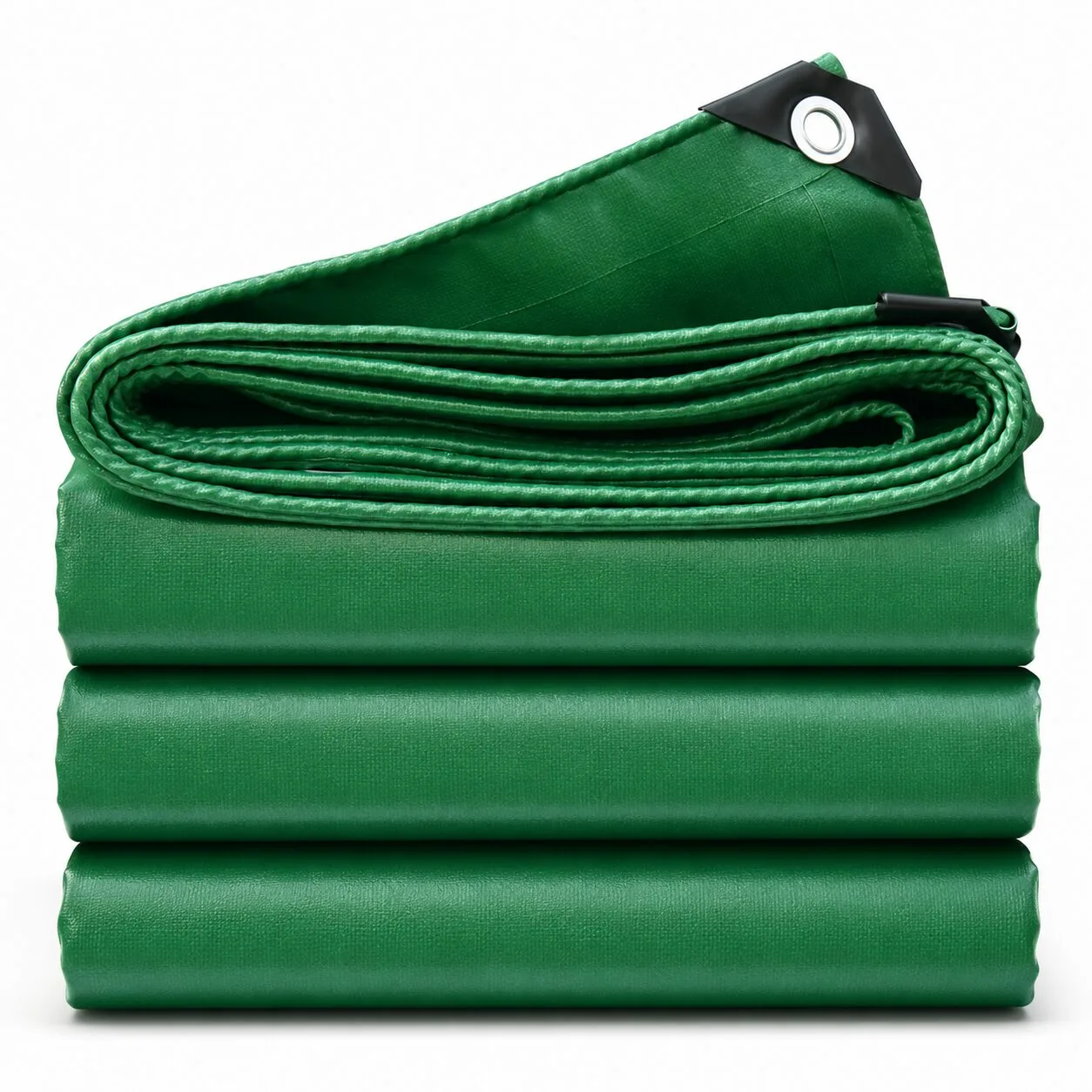 Bâche PVC verte sur mesure pliée avec œillet de fixation