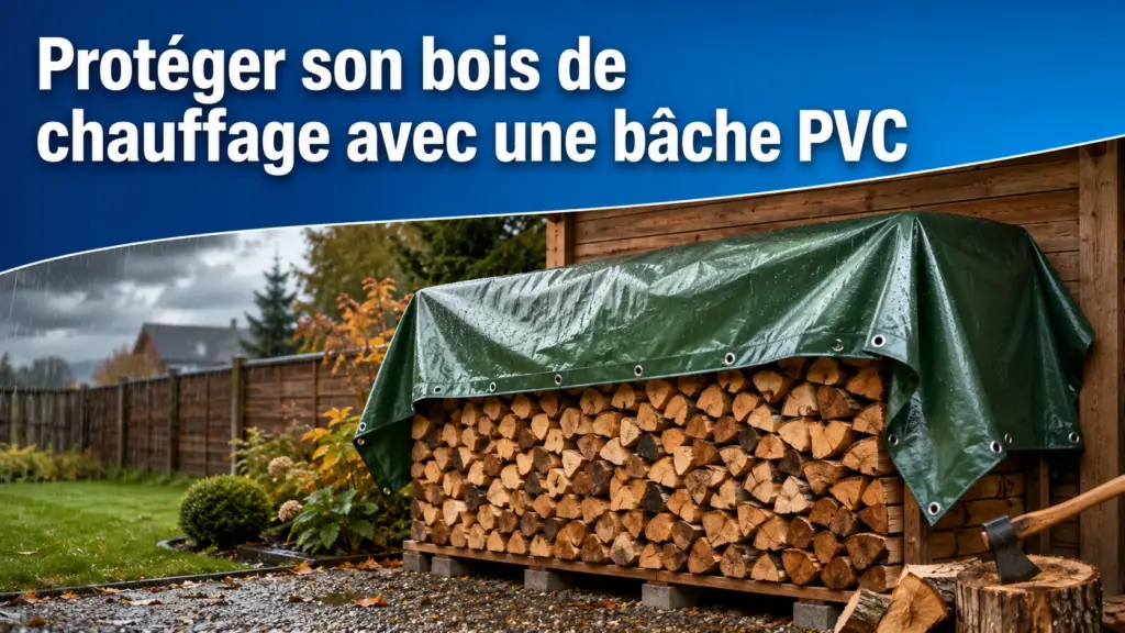 Bâche de protection couvrant du bois de chauffage