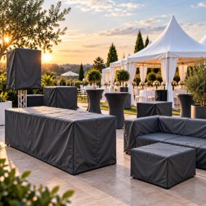 Housses de protection noires sur mesure pour mobilier de salon et d'événement