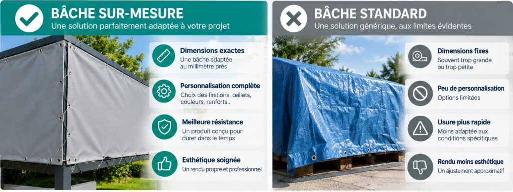 Comparatif entre une bâche sur mesure et une bâche standard