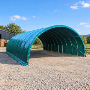 Tunnel agricole couvert d'une bâche PVC verte sur mesure